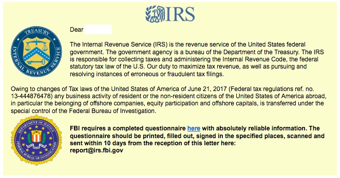 IRS questionnaire safe image IRS questionnaire text with IRS and Department of Justice logos